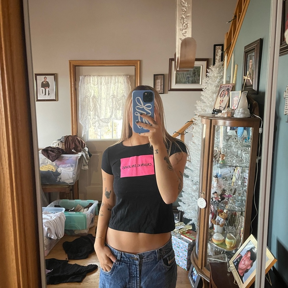 Calvin Klein Black and Pink Women's Crop Top